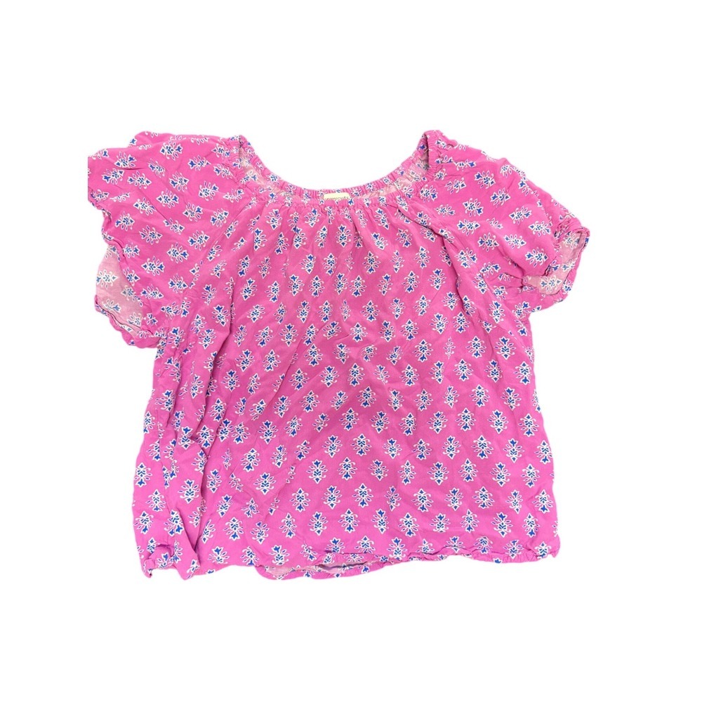 Crewcuts J Crew Girls Pink Blue Block Print Flutter Sleeve Blouse Top Size 14